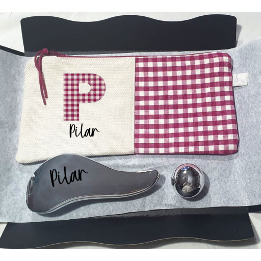 Estuche vichy y cepillo personalizados con bálsamo labial